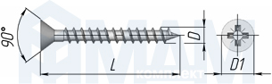 Размер самореза с потайной головкой под крест (артикул 6 01013 90)